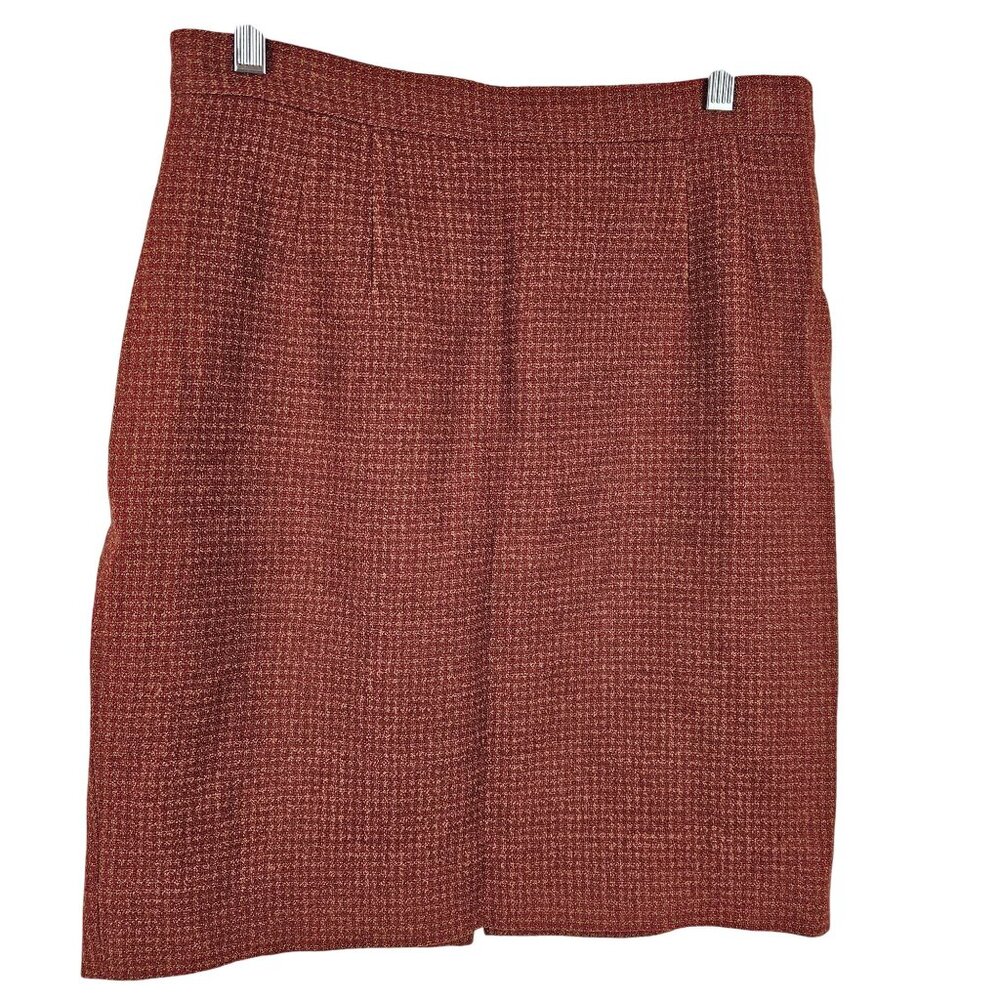 VTG Rust Orange Houndstooth Italian Wool Pencil Skirt Retro Academia Preppy‎ 12
